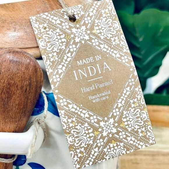 NWT Tik Tok Viral Made in India Artisan Blue Ceramic Canister w Wood Spoon & Lid - Picture 2 of 16